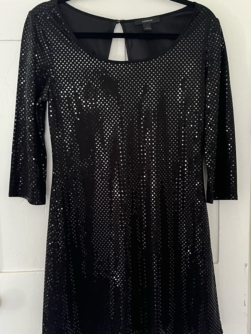 Express Black Sequin Long Sleeve Mini Shift Dress